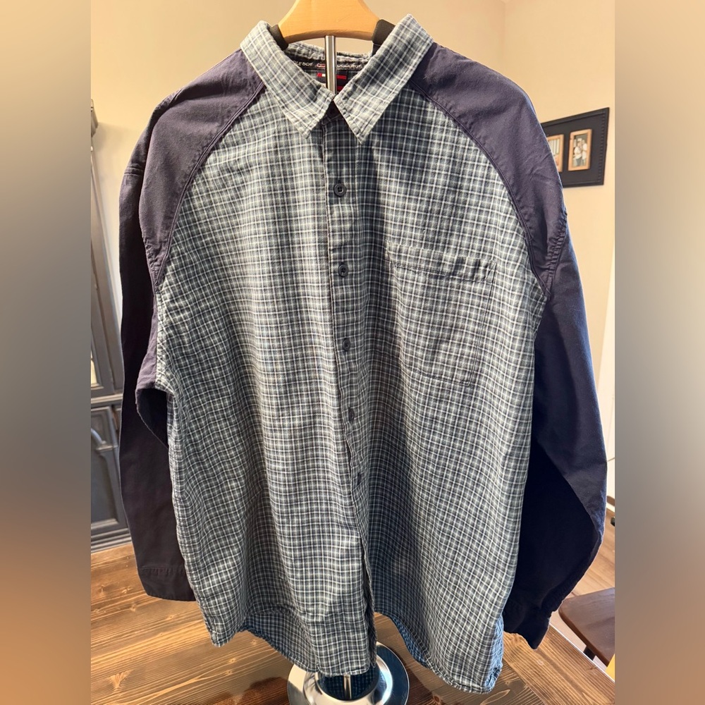 Vintage Men’s Bugle Boy Navy & Gray Checkered Shirt‎ Size 2X